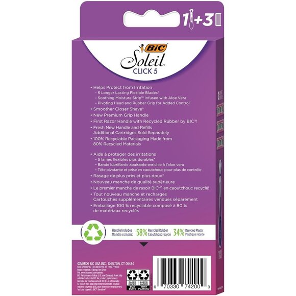 BIC Click 5 Soleil Women's Disposable Razors, 5 Blades With a Moisture Strip - Picture 2 of 5